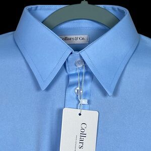 Collars & Co Polo Shirt Mens Small Sky Blue Dress Collar Point Preppy Office NWT